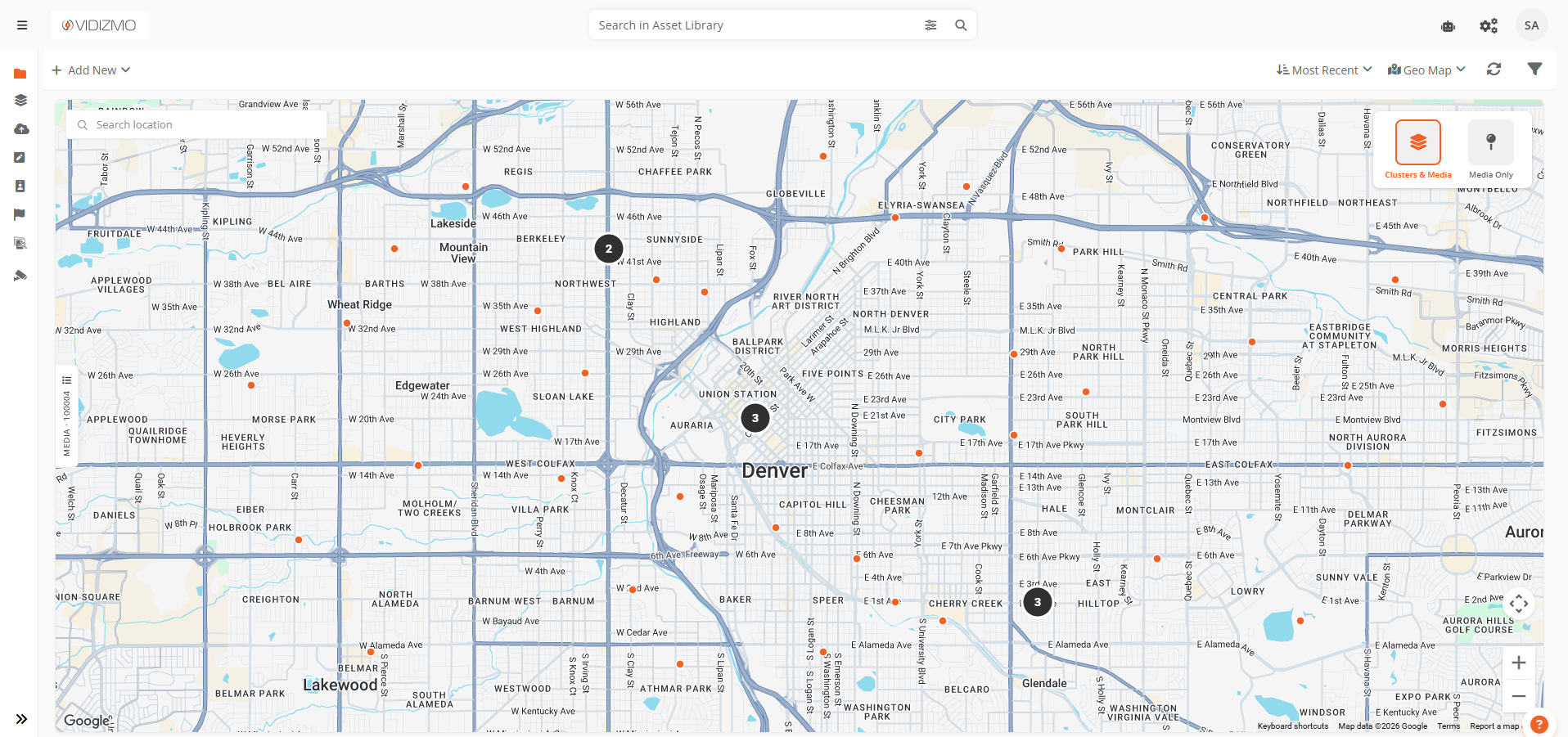 Layers panel showing Clusters and Media and Media Only options